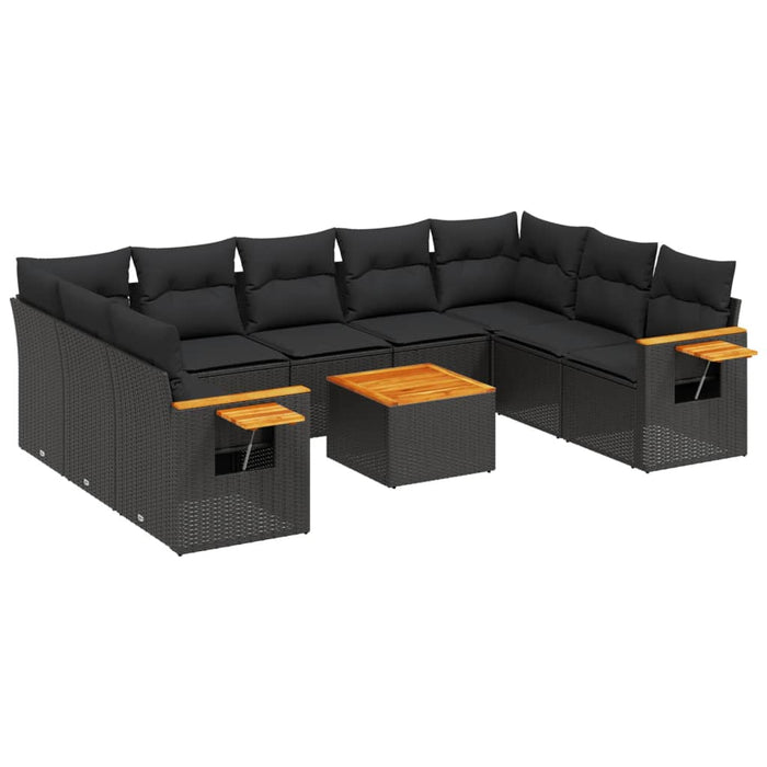 Set canapele de grădină cu perne, 10 piese, negru, poliratan - WALTI WALTI