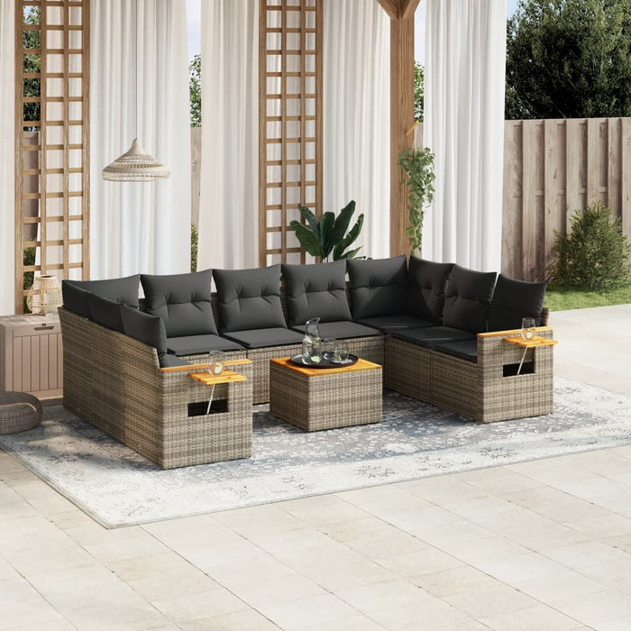 Set mobilier de grădină cu perne, 10 piese, gri, poliratan WALTI