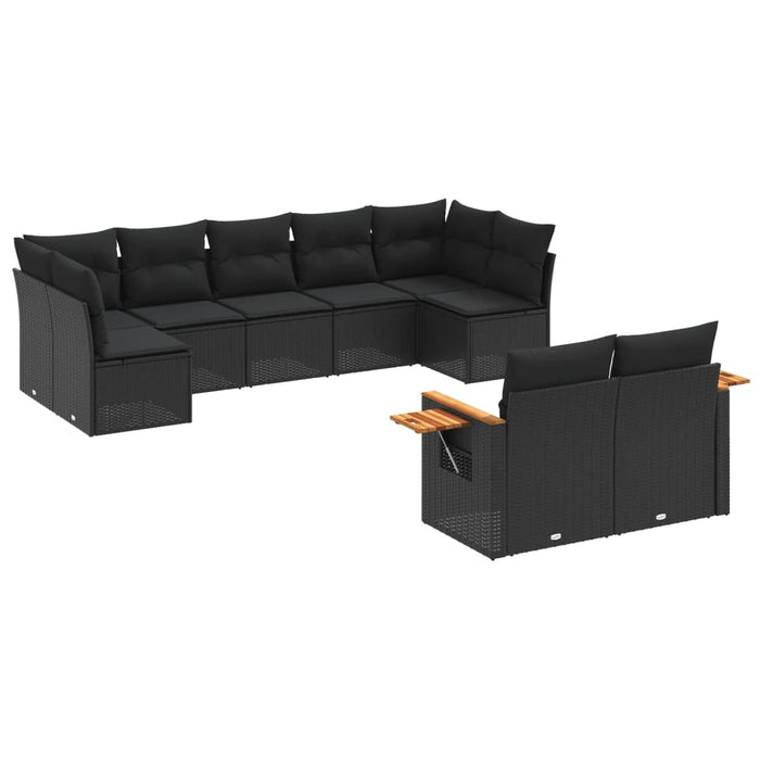 Set mobilier de grădină cu perne, 9 piese, negru, poliratan - WALTI WALTI