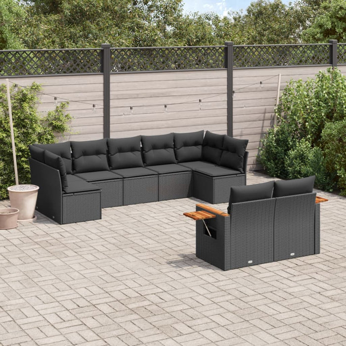 Set mobilier de grădină cu perne, 9 piese, negru, poliratan - WALTI WALTI