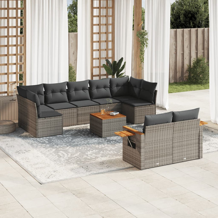 Set mobilier de grădină cu perne, 10 piese, gri, poliratan - WALTI WALTI