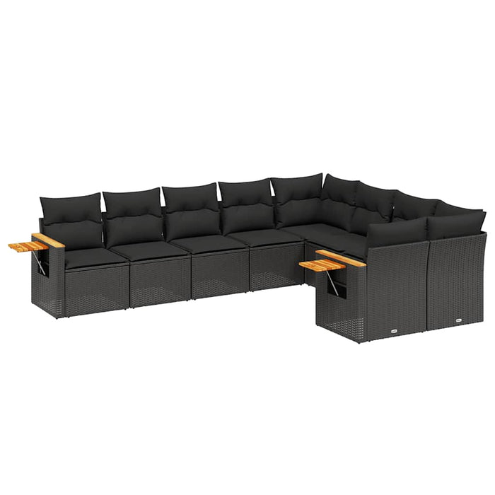 Set mobilier de grădină cu perne, 9 piese, negru, poliratan - WALTI WALTI