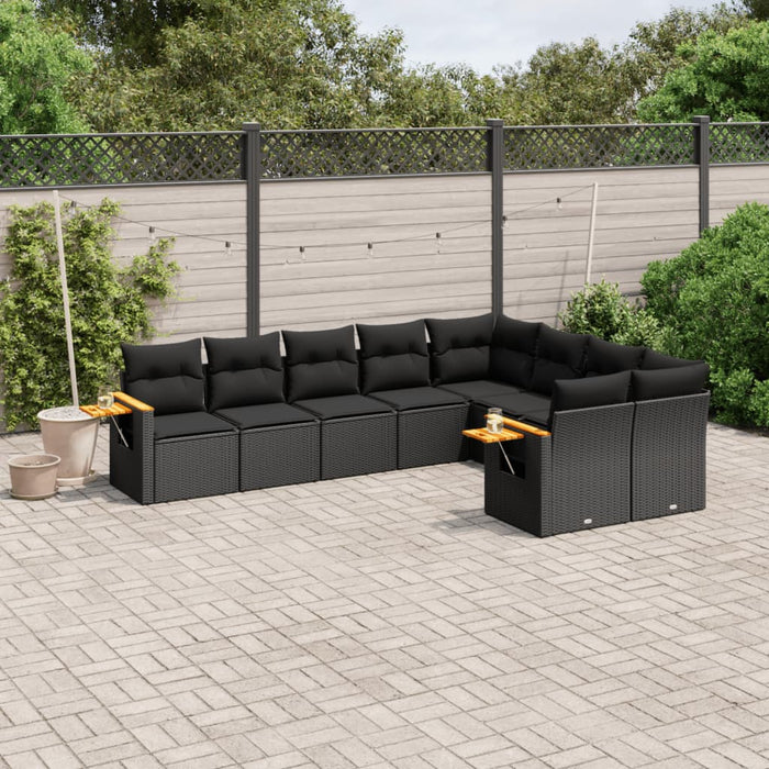 Set mobilier de grădină cu perne, 9 piese, negru, poliratan - WALTI WALTI