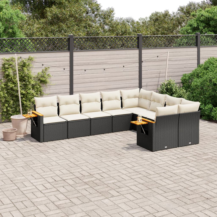 Set mobilier de grădină cu perne, 9 piese, negru, poliratan - WALTI WALTI