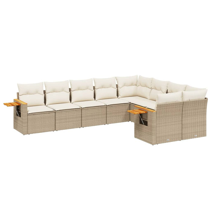 Set canapele de grădină, 9 piese, cu perne, bej, poliratan WALTI