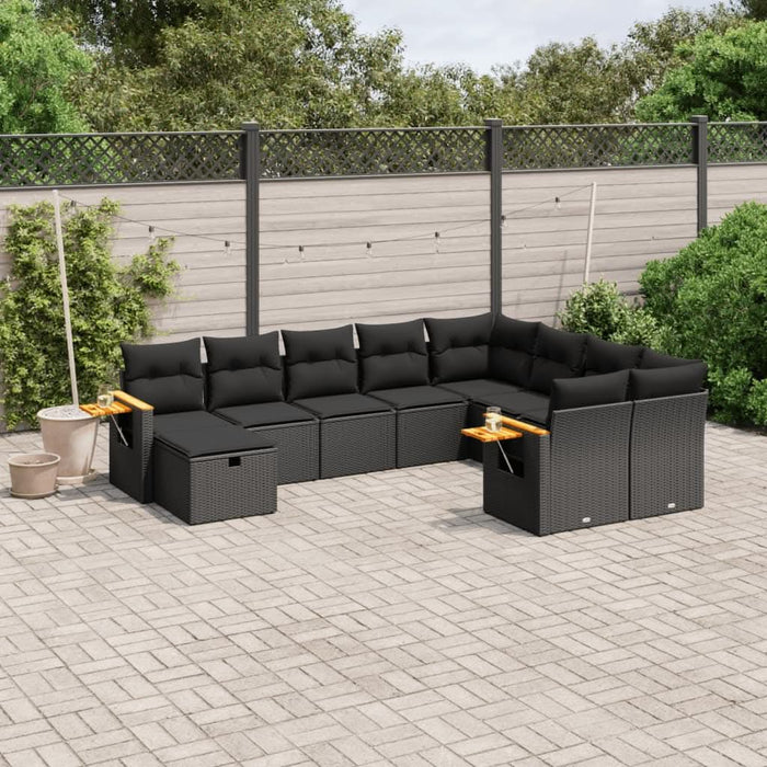 Set canapele de grădină cu perne, 10 piese, negru, poliratan - WALTI WALTI