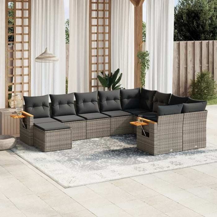 Set mobilier de grădină cu perne, 10 piese, gri, poliratan - WALTI WALTI