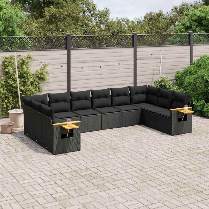 Set canapele de grădină cu perne, 10 piese, negru, poliratan - WALTI WALTI