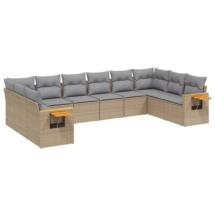 Set canapele de grădină cu perne, 10 piese, bej, poliratan WALTI