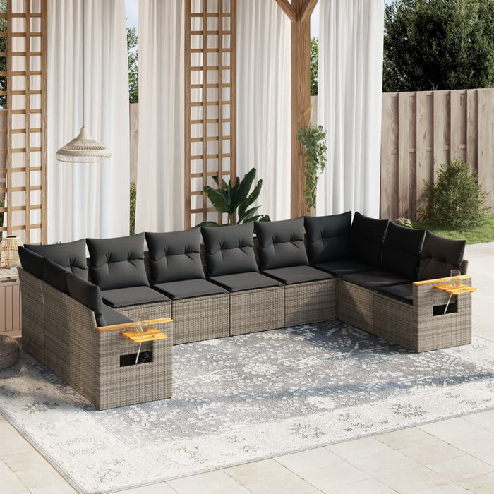 Set mobilier de grădină cu perne, 10 piese, gri, poliratan - WALTI WALTI