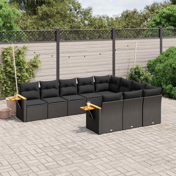 Set canapele de grădină cu perne, 10 piese, negru, poliratan - WALTI WALTI