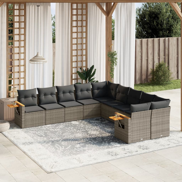 Set mobilier de grădină cu perne, 10 piese, gri, poliratan - WALTI WALTI