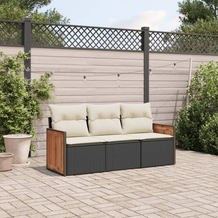 Set mobilier de grădină cu perne, 3 piese, negru, poliratan - WALTI WALTI