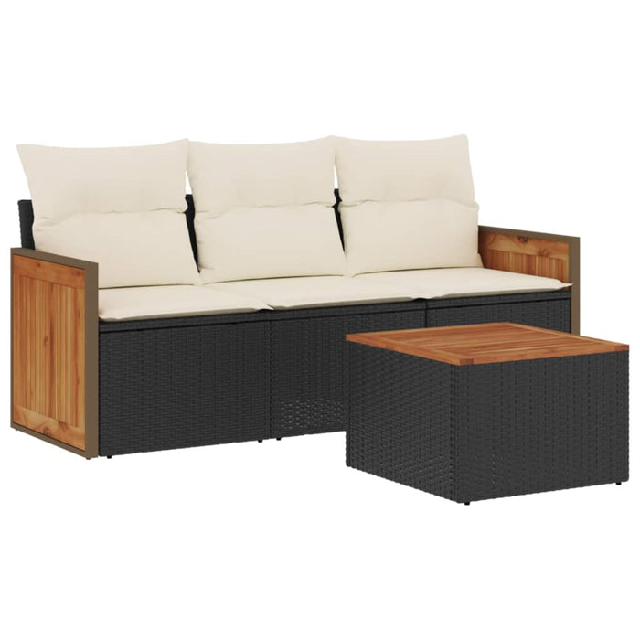 Set mobilier de grădină cu perne, 4 piese, negru, poliratan - WALTI WALTI
