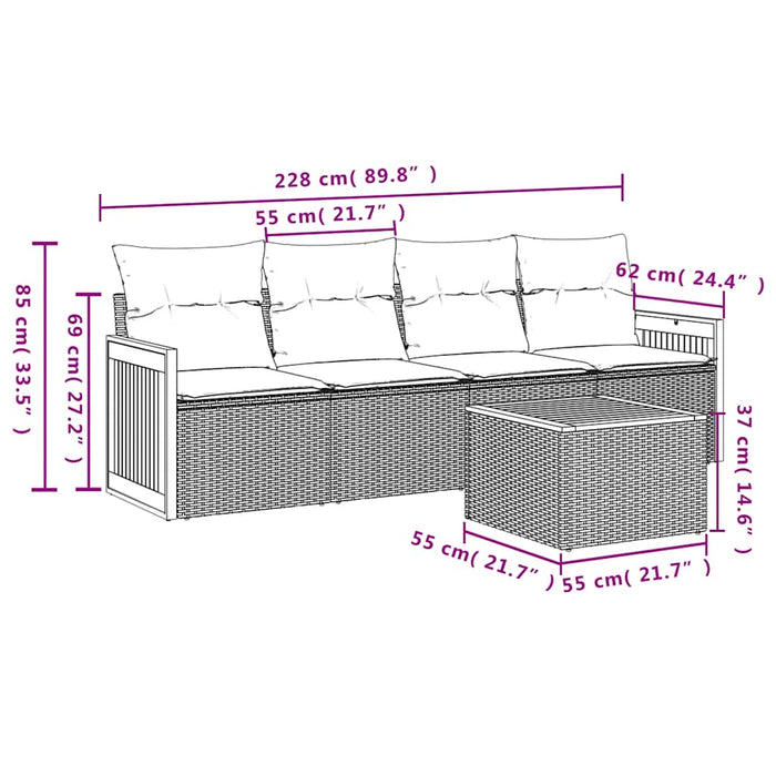 Set mobilier de grădină cu perne, 5 piese, negru, poliratan - WALTI WALTI