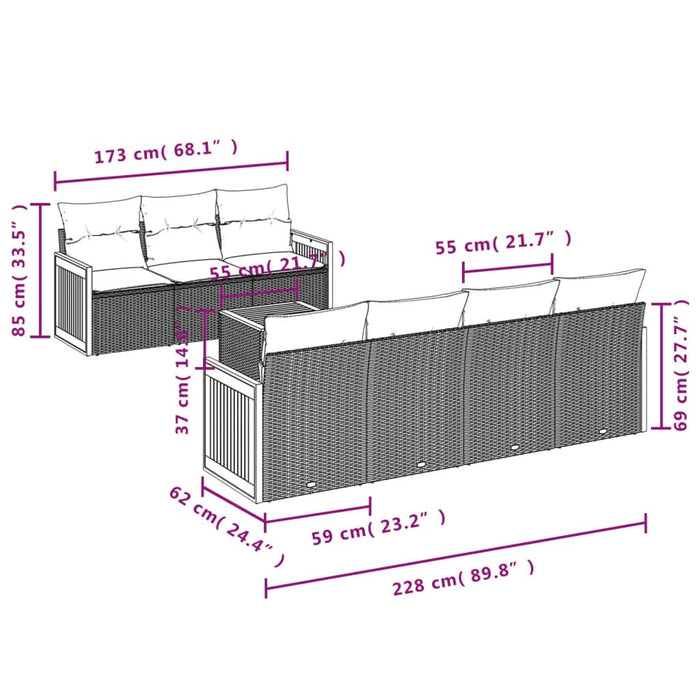 Set mobilier de grădină cu perne, 8 piese, negru, poliratan - WALTI WALTI