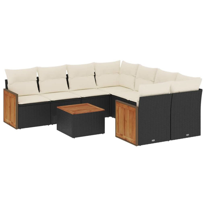 Set mobilier de grădină cu perne, 9 piese, negru, poliratan - WALTI WALTI
