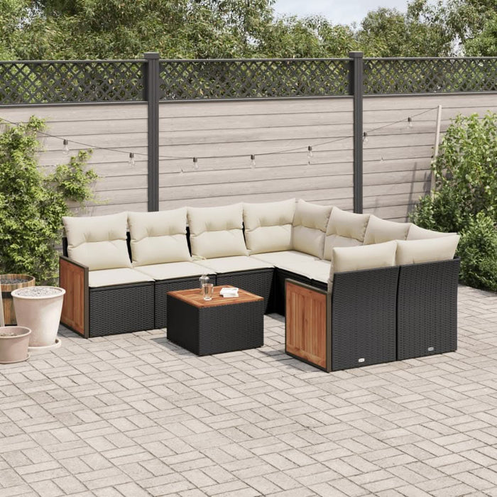 Set mobilier de grădină cu perne, 9 piese, negru, poliratan - WALTI WALTI