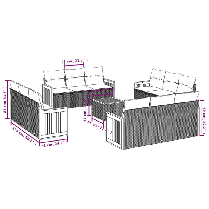 Set mobilier de grădină cu perne, 13 piese, gri, poliratan - WALTI WALTI