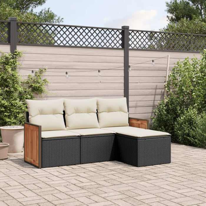 Set mobilier de grădină cu perne, 4 piese, negru, poliratan - WALTI WALTI