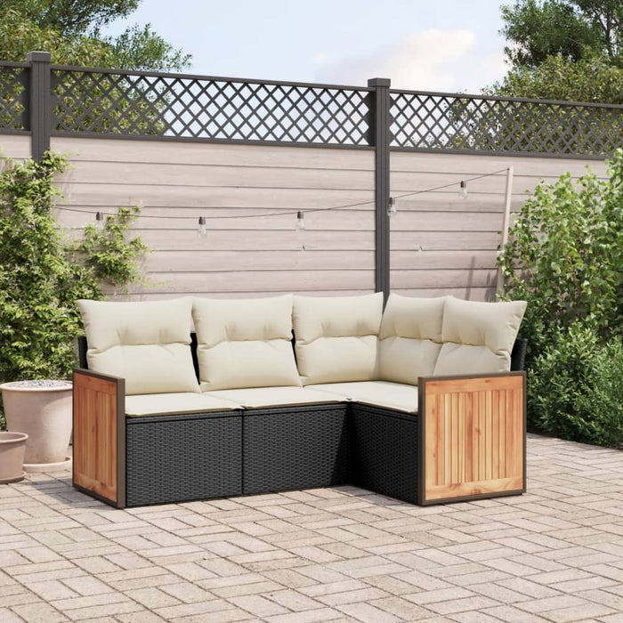Set mobilier de grădină cu perne, 4 piese, negru, poliratan - WALTI WALTI