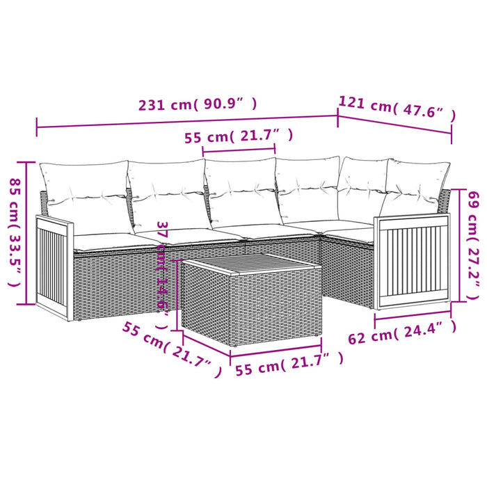 Set mobilier de grădină cu perne, 6 piese, negru, poliratan - WALTI WALTI