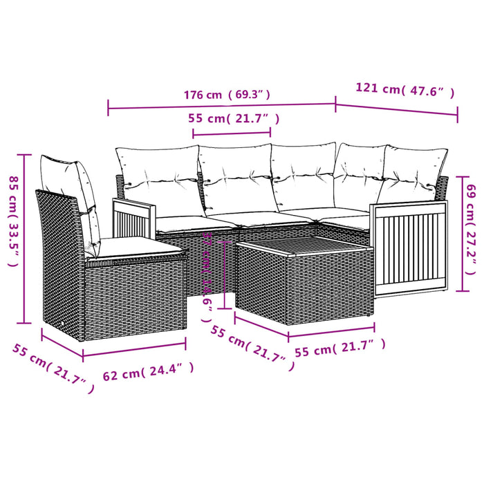 Set mobilier de grădină cu perne, 6 piese, negru, poliratan - WALTI WALTI