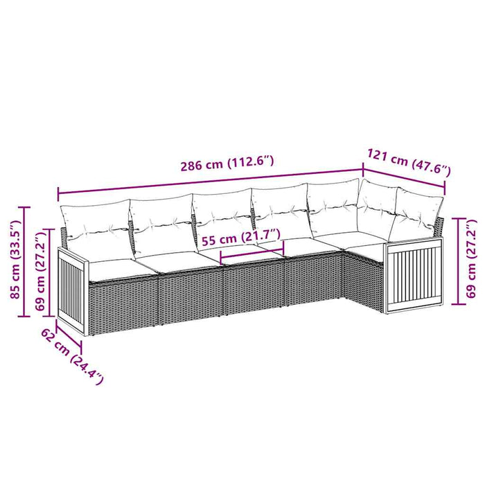 Set mobilier de grădină cu perne, 6 piese, negru, poliratan - WALTI WALTI
