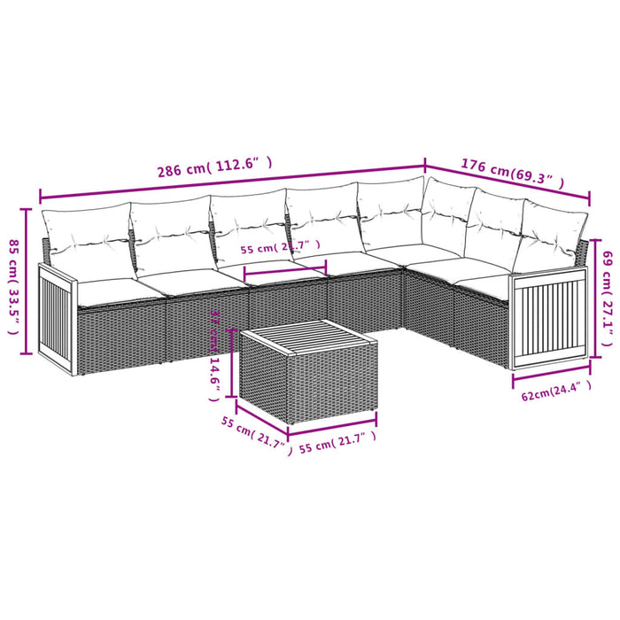 Set mobilier de grădină cu perne, 8 piese, negru, poliratan - WALTI WALTI