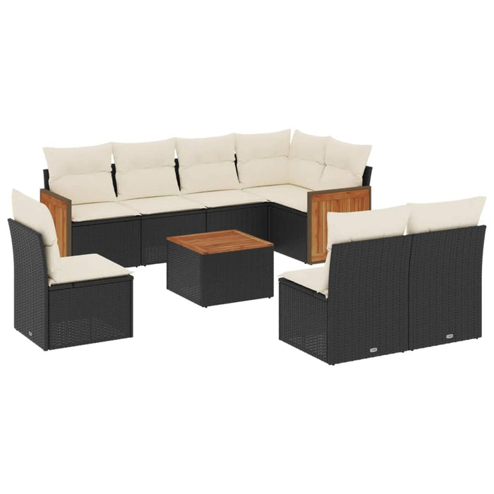Set mobilier de grădină cu perne, 9 piese, negru, poliratan - WALTI WALTI