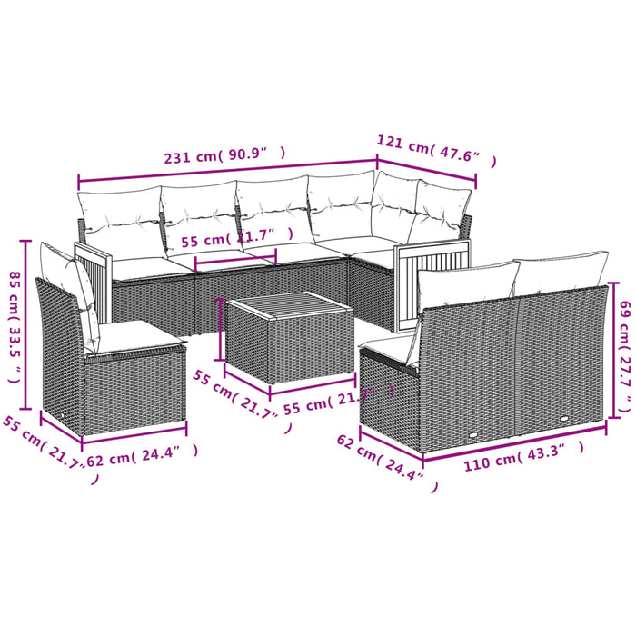 Set mobilier de grădină cu perne, 9 piese, negru, poliratan - WALTI WALTI