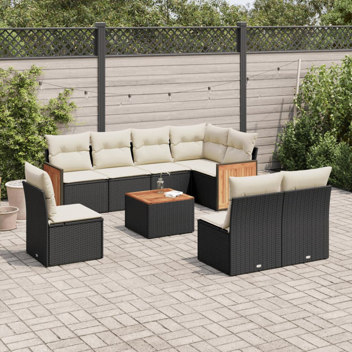 Set mobilier de grădină cu perne, 9 piese, negru, poliratan - WALTI WALTI