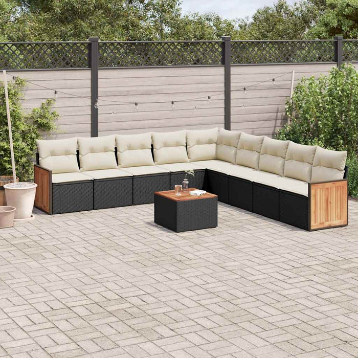 Set canapele de grădină cu perne, 10 piese, negru, poliratan - WALTI WALTI