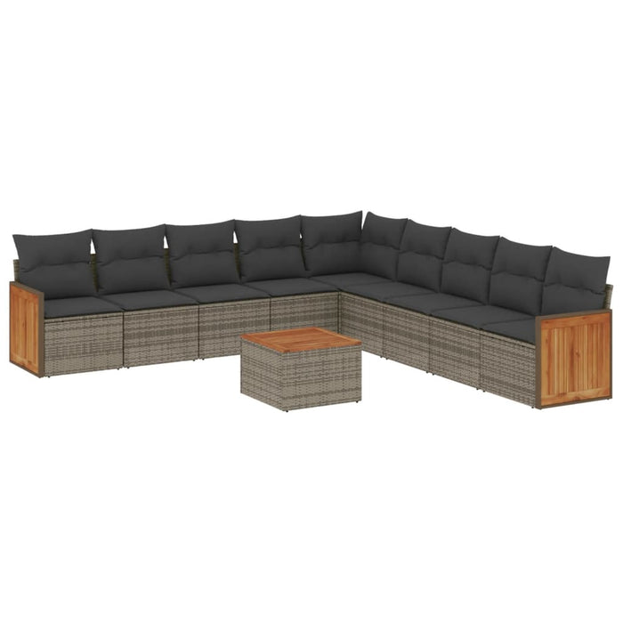 Set mobilier de grădină cu perne, 10 piese, gri, poliratan WALTI