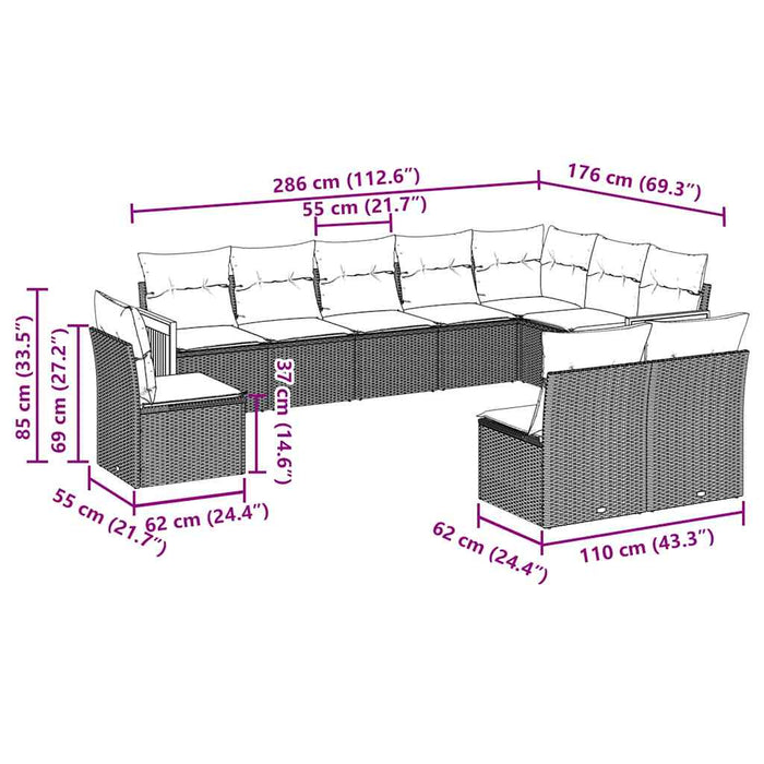 Set canapele de grădină cu perne, 10 piese, negru, poliratan - WALTI WALTI