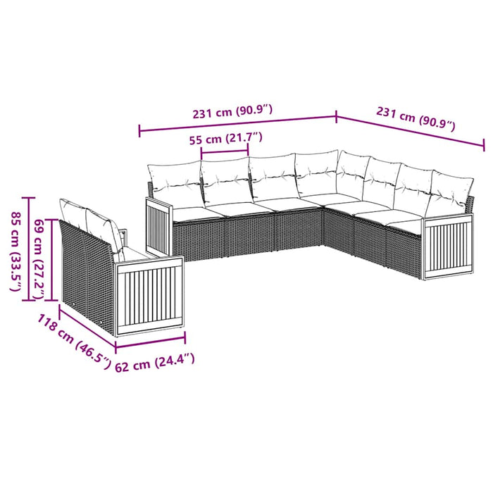 Set mobilier de grădină cu perne, 9 piese, negru, poliratan - WALTI WALTI