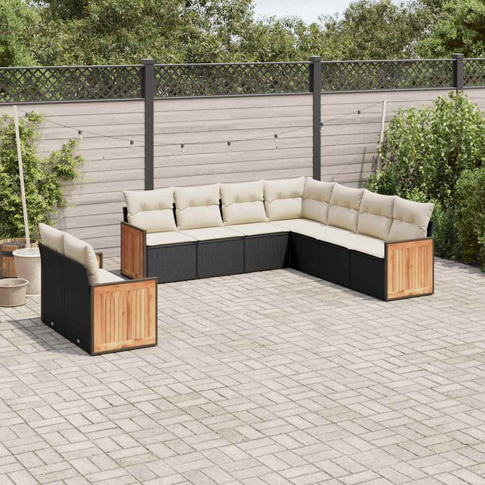 Set mobilier de grădină cu perne, 9 piese, negru, poliratan - WALTI WALTI