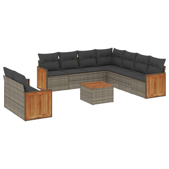 Set mobilier de grădină cu perne, 10 piese, gri, poliratan WALTI