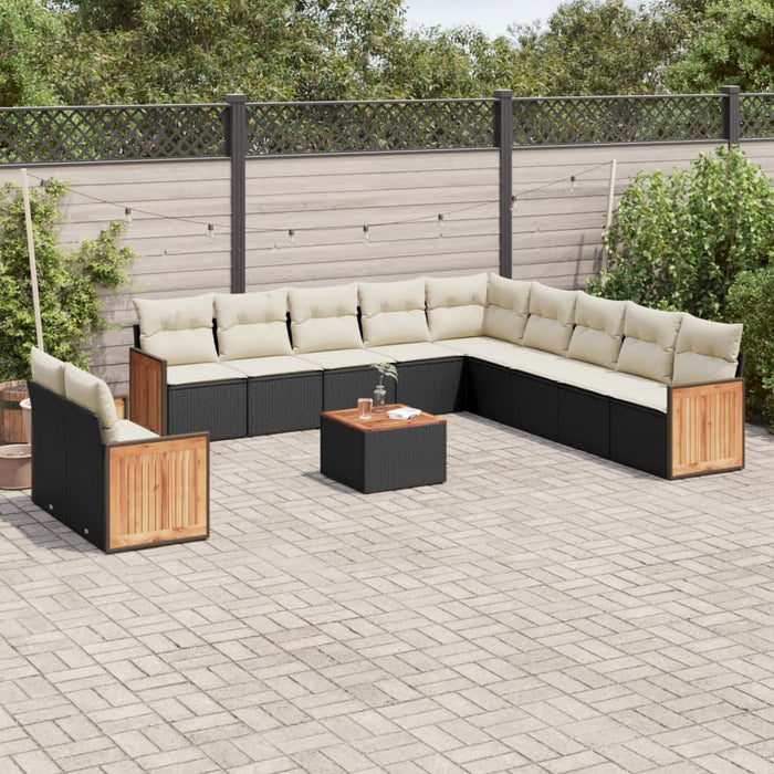 Set canapele de grădină, 12 piese, cu perne, negru, poliratan WALTI