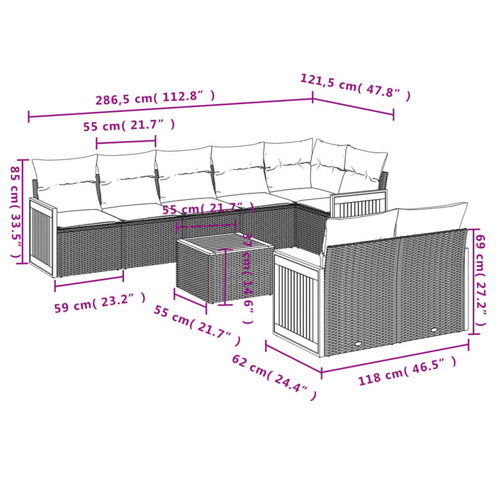 Set mobilier de grădină cu perne, 9 piese, negru, poliratan - WALTI WALTI
