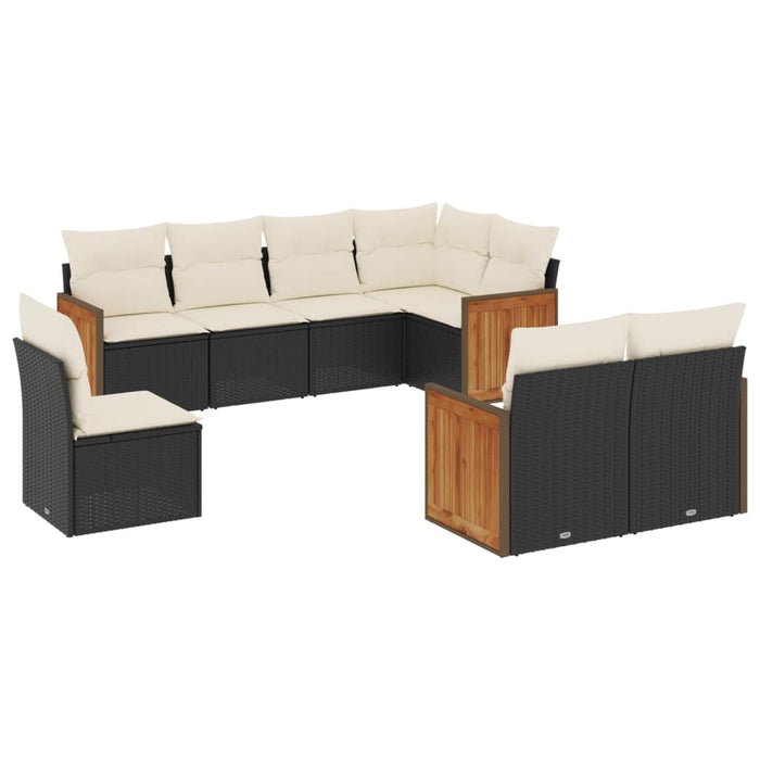 Set mobilier de grădină cu perne, 8 piese, negru, poliratan WALTI