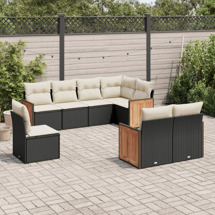 Set mobilier de grădină cu perne, 8 piese, negru, poliratan WALTI
