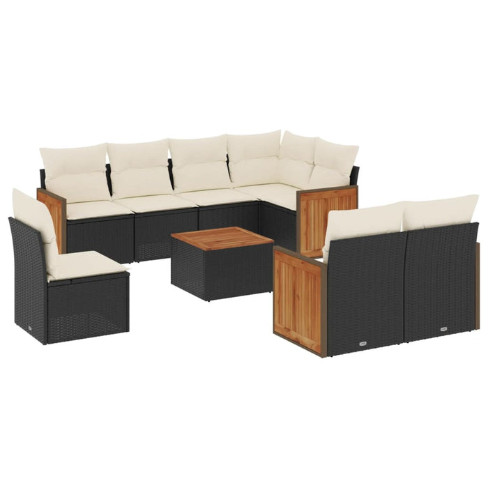 Set mobilier de grădină cu perne, 9 piese, negru, poliratan - WALTI WALTI