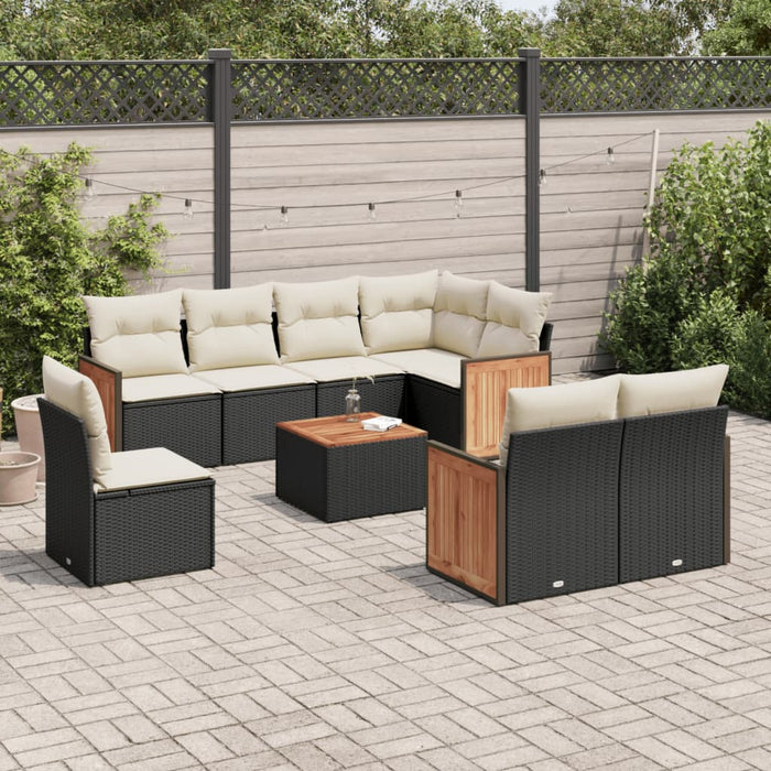 Set mobilier de grădină cu perne, 9 piese, negru, poliratan - WALTI WALTI