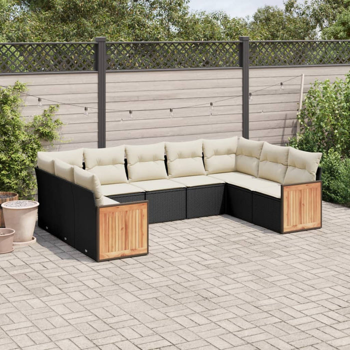 Set mobilier de grădină cu perne, 9 piese, negru, poliratan - WALTI WALTI