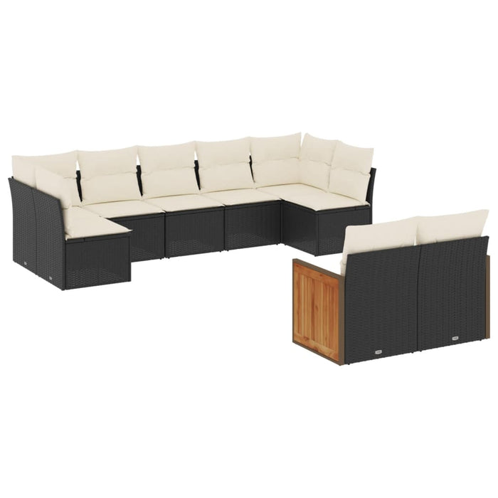 Set mobilier de grădină cu perne, 9 piese, negru, poliratan - WALTI WALTI