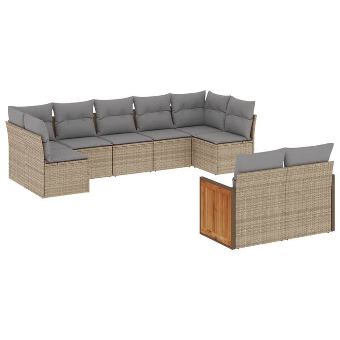 Set canapele de grădină, 9 piese, cu perne, bej, poliratan WALTI