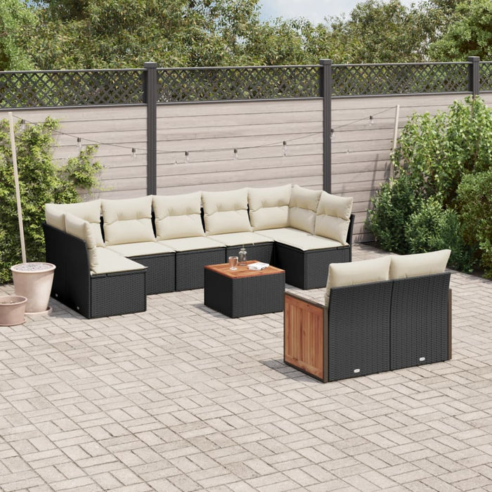 Set canapele de grădină cu perne, 10 piese, negru, poliratan WALTI