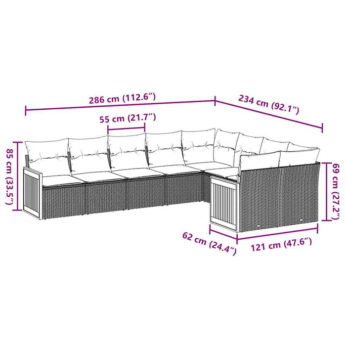 Set mobilier de grădină cu perne, 9 piese, negru, poliratan - WALTI WALTI