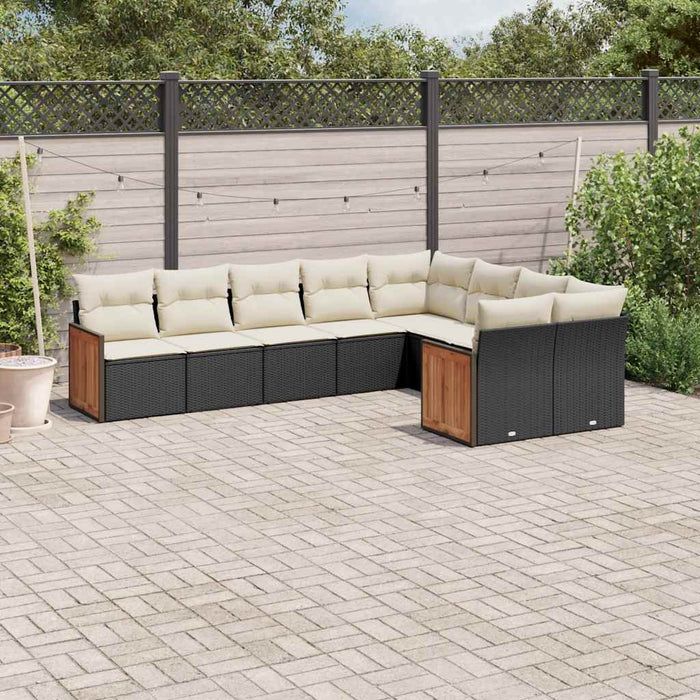 Set mobilier de grădină cu perne, 9 piese, negru, poliratan - WALTI WALTI